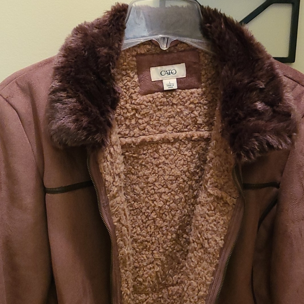 Faux Fur Leather Sheepskin Coat Jacket Two Tone Cato - Picture 4 of 10